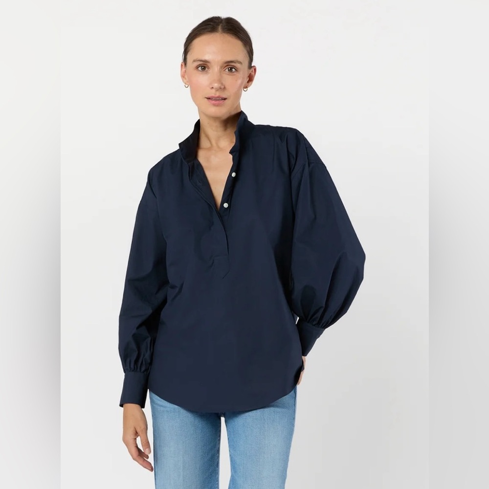 Nili Lotan Black Cotton Popover Tunic Top Blouse Medium
